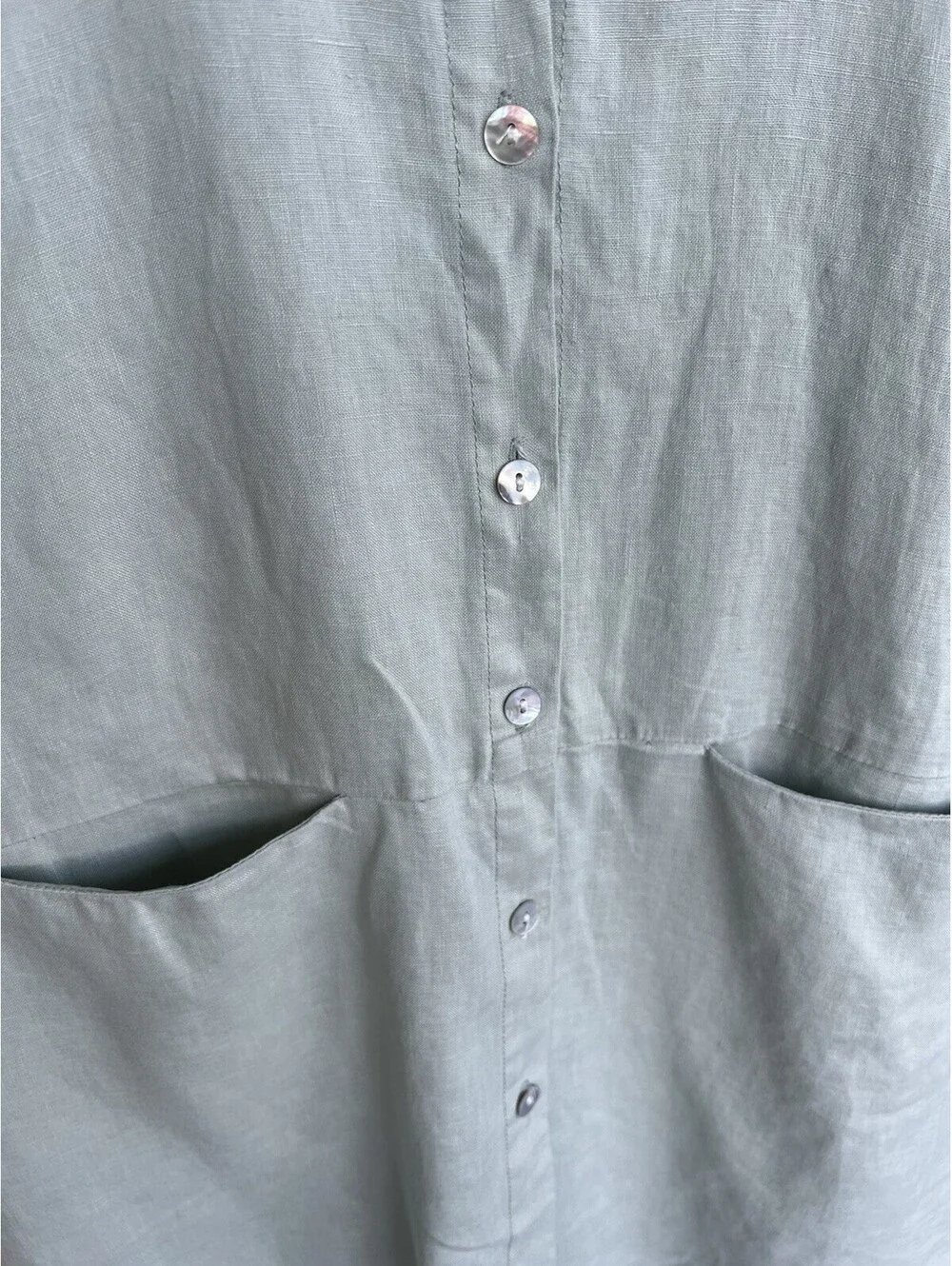 Sigrid Olsen Short Sleeves Linen Dress size Small Light Sage Green Front Pockets